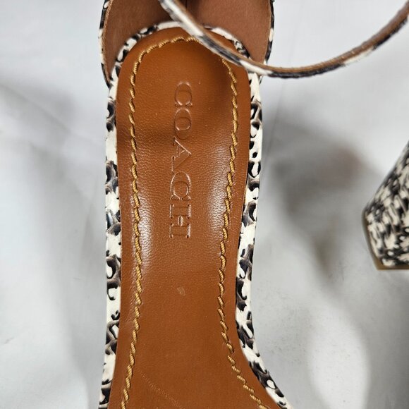 Coach Maya Snakeskin Print Sandals Block Heel Leather Women's Size 9 Black Cream - Picture 6 of 10